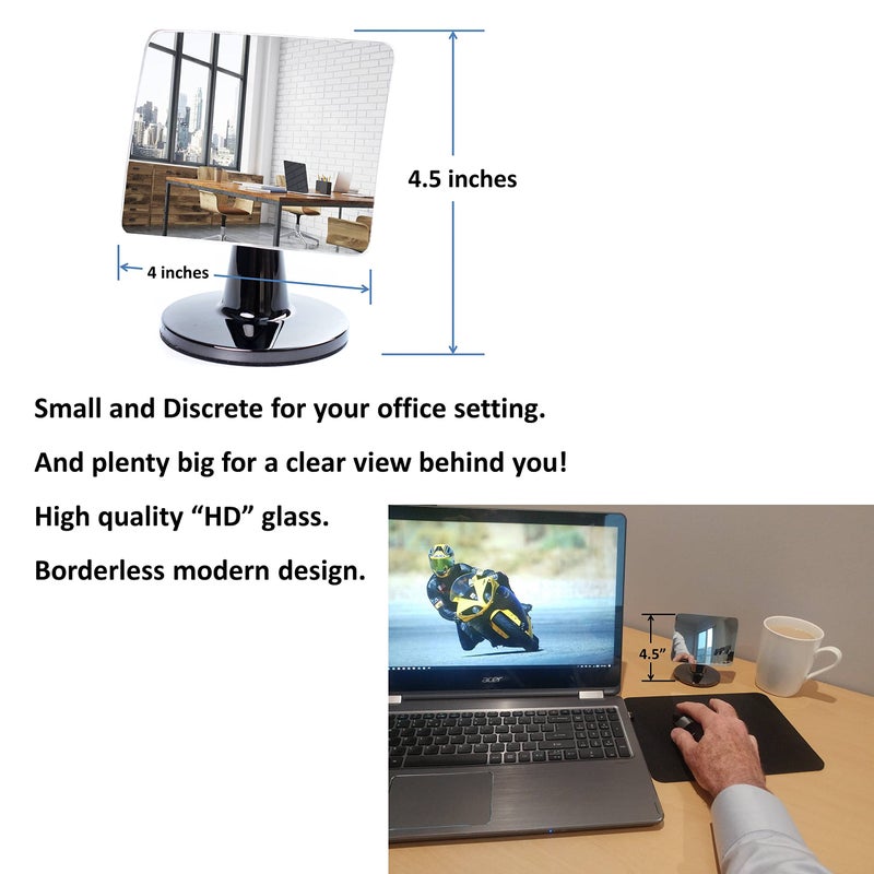 WatchYrBack Desk and Cubicle Mirror to see behind you, CONICAL SHAPED Stand with detachable Wide Angle real glass Mirror, SMALL & DISCRETE, beautiful design, perfect curvature for an exceptionally clear view - Image 2